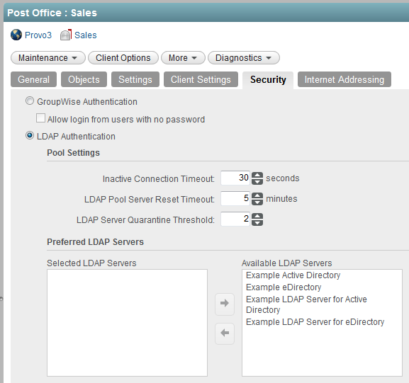 Post Office object Security tab