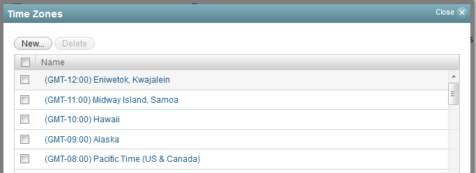 Configure Time Zones dialog box