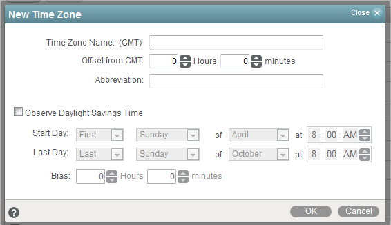 Add Time Zone dialog box