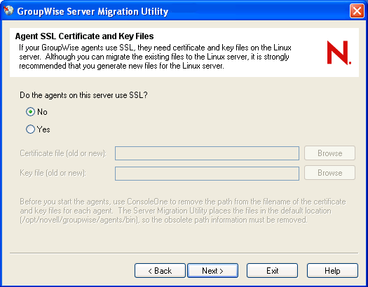 Agent SSL Certificate and Key Files page