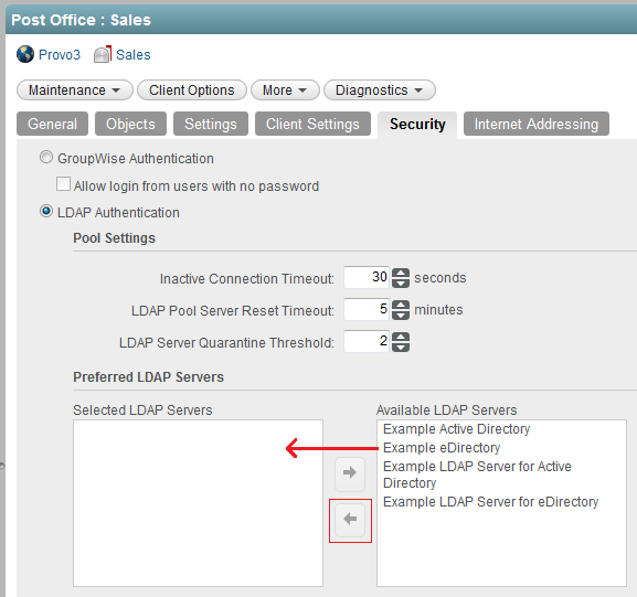 Post Office object Security tab