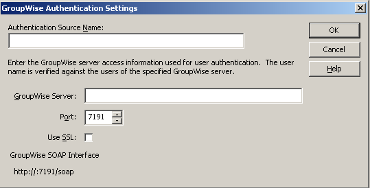 GroupWise Authentication Settings dialog box