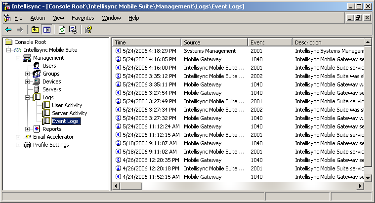 Sample event log