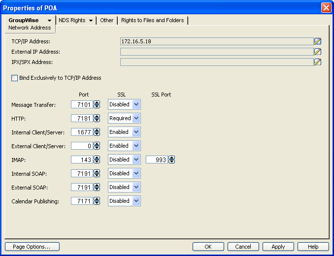 Network Address property page