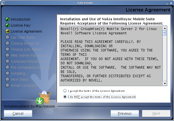 License Agreement page