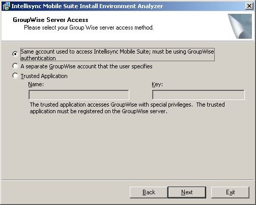 GroupWise Server Access installation page