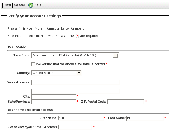 Web PIM Verify Your Account Settings page