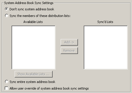 System Address Book Sync Settings box on the Novell GroupWise User Settings tab