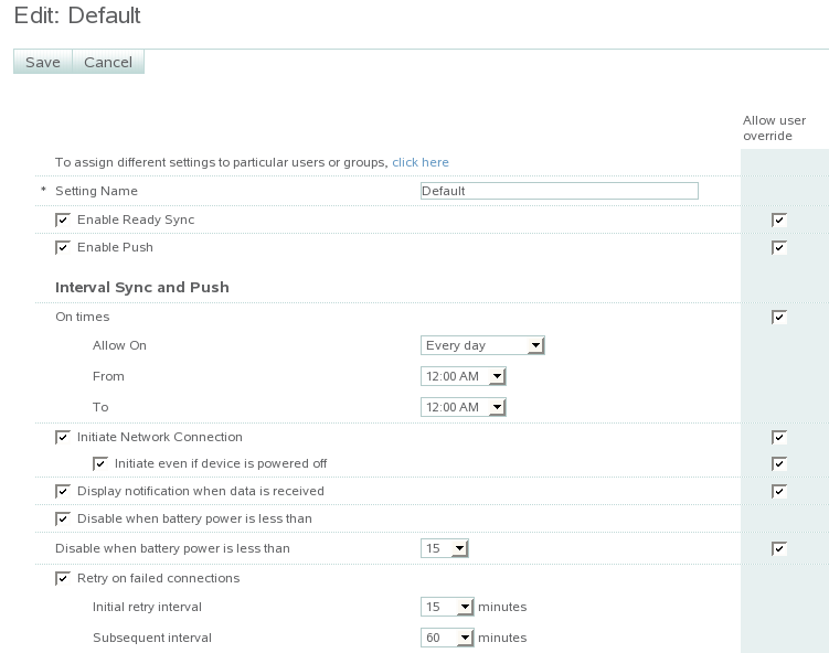 Push/Interval Sync page