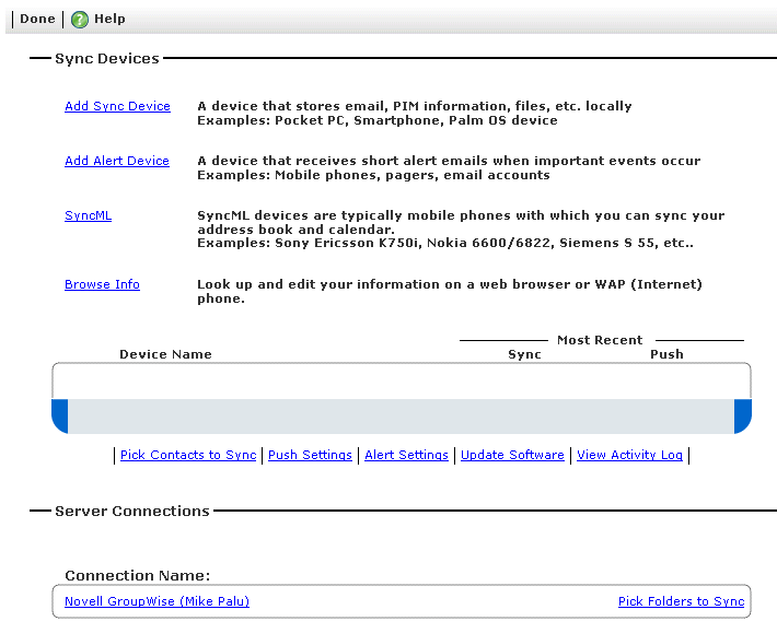 Web PIM Settings page