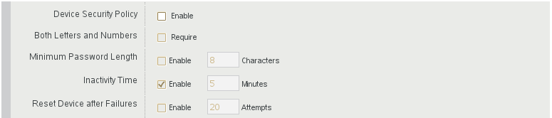 Device Security Policy options