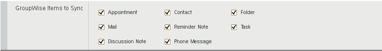 GroupWise Items to Sync section
