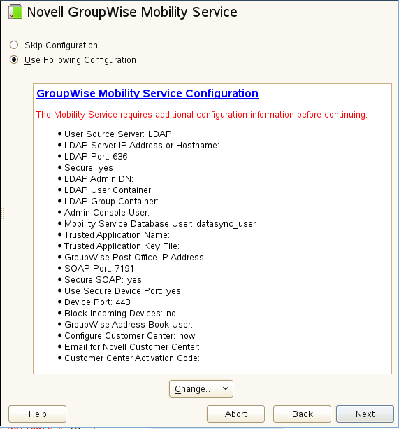 Novell GroupWise Mobility Service page