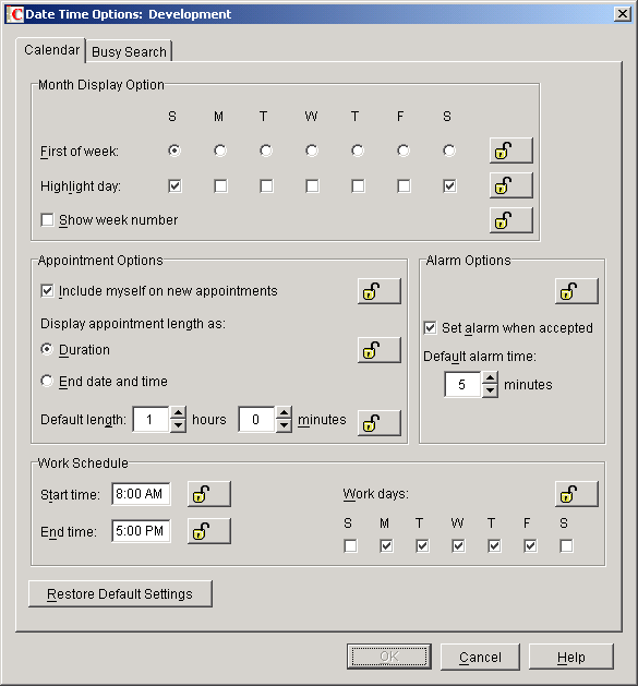 Date and Time Options dialog box