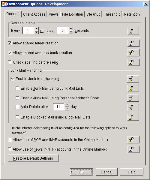 Environment Options dialog box