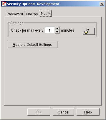 Security Options dialog box with the Notify tab open