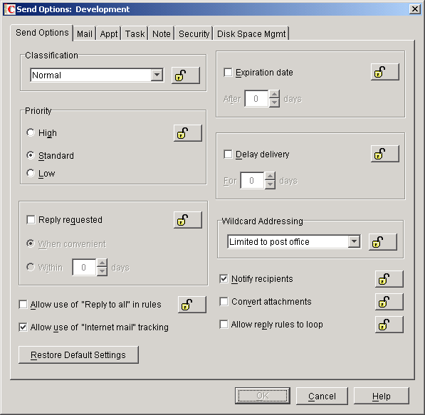 Send Options dialog box