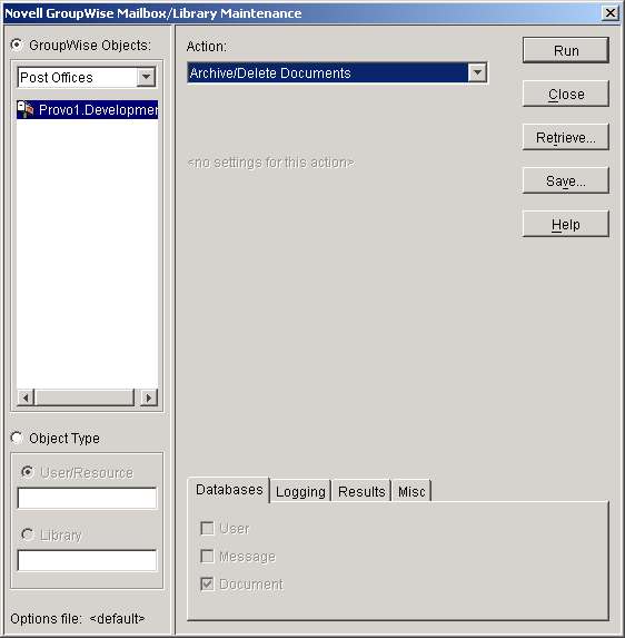 Mailbox/Library Maintenance dialog box