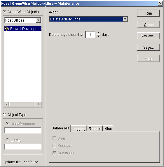 Mailbox/Library Maintenance dialog box