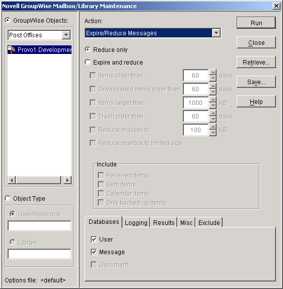 Mailbox/Library Maintenance dialog box