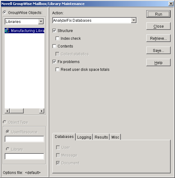 Mailbox/Library Maintenance dialog box