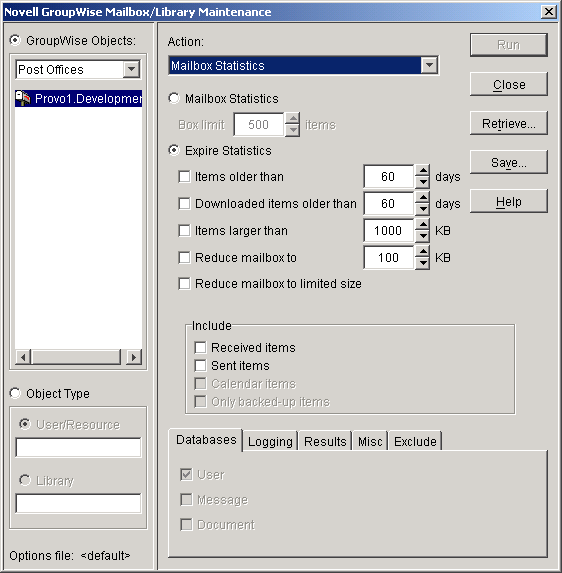 Mailbox/Library Maintenance dialog box