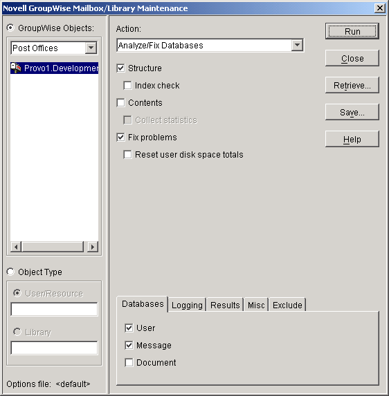 Mailbox/Library Maintenance dialog box