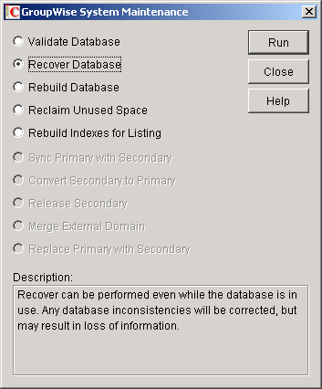 System Maintenance dialog box