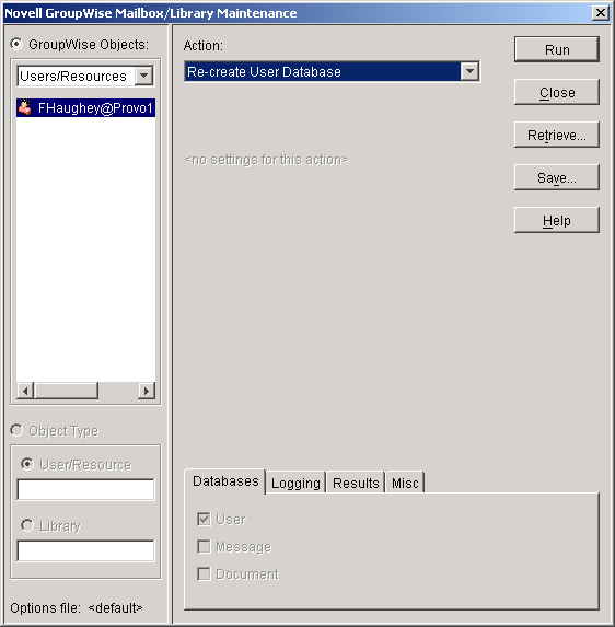 Mailbox/Library Maintenance dialog box