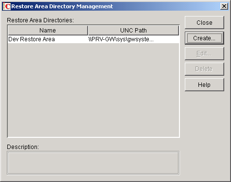 Restore Area Directory Management dialog box