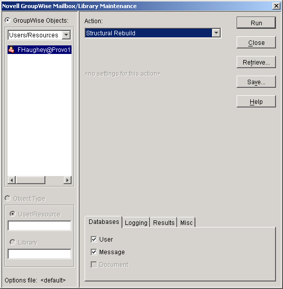 Mailbox/Library Maintenance dialog box