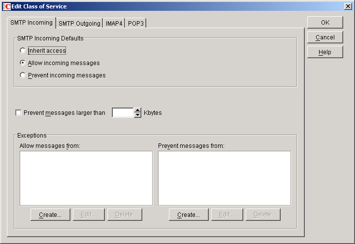 Edit Class of Service dialog box