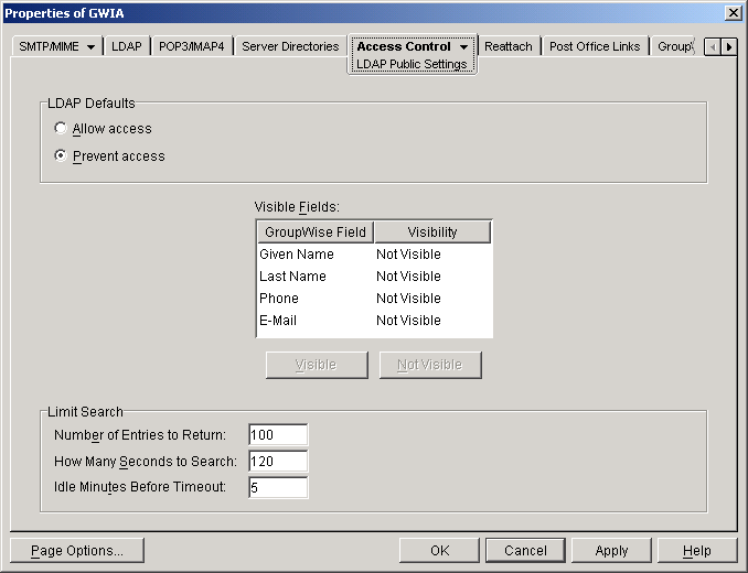 LDAP Public Settings page