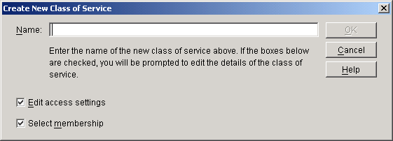 Create New Class of Service dialog box