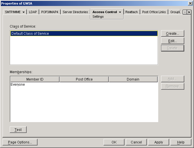 Access Control Settings property page