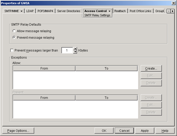 SMTP Relay Settings property page