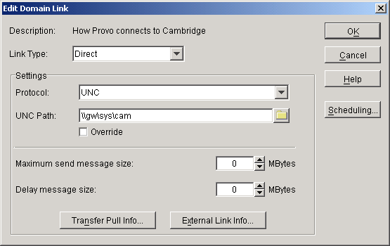 Edit Domain Link dialog box