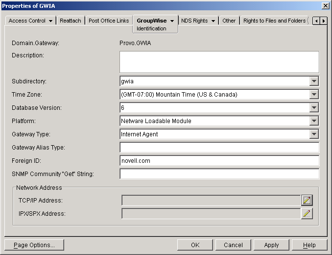 Internet Agent Identification property page