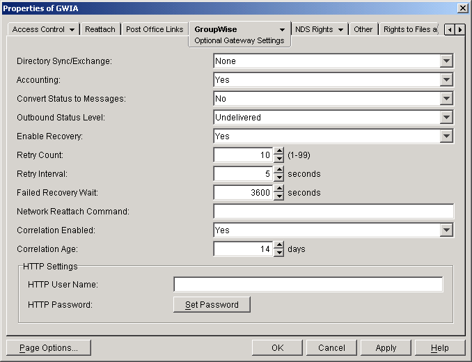 Optional Gateway Settings property page