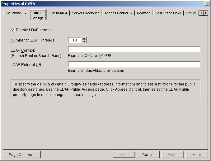 LDAP Settings property page