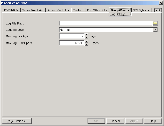 Log Settings property page