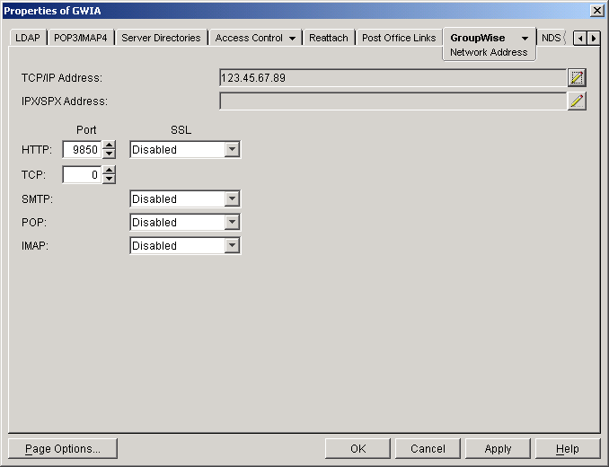 Network Address page