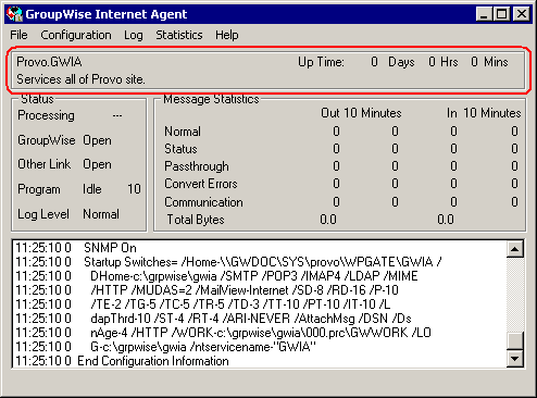 Description section of the Internet Agent console