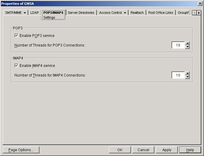 POP3/IMAP4 Settings property page