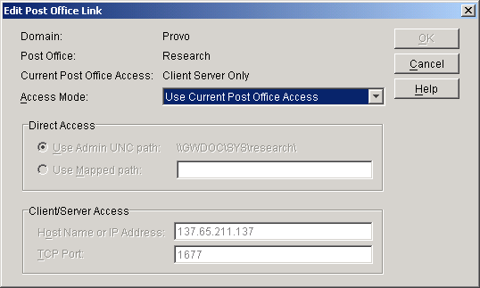 Edit Post Office Link dialog box