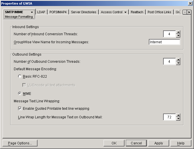 SMTP/MIME Message Formatting property page