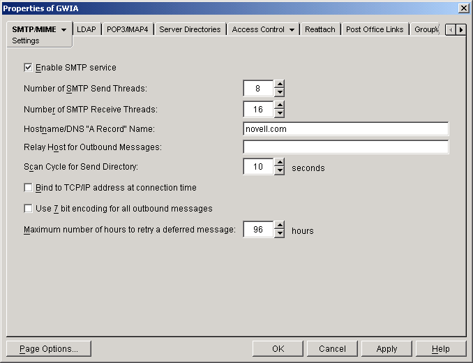 SMTP/MIME Settings property page