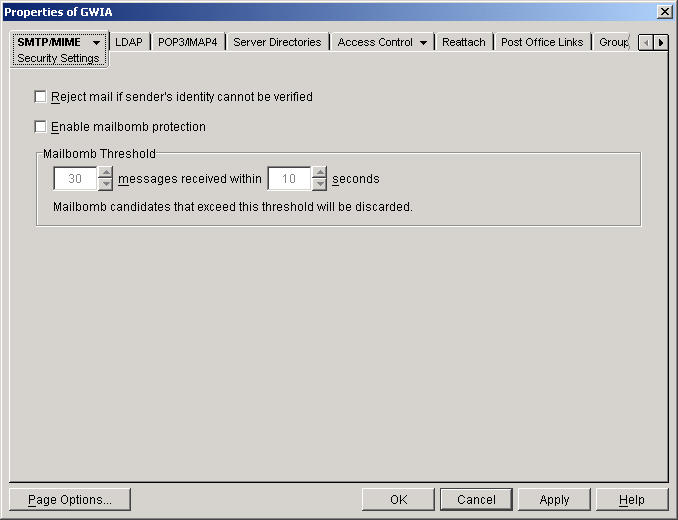 SMTP/MIME Security Settings property page