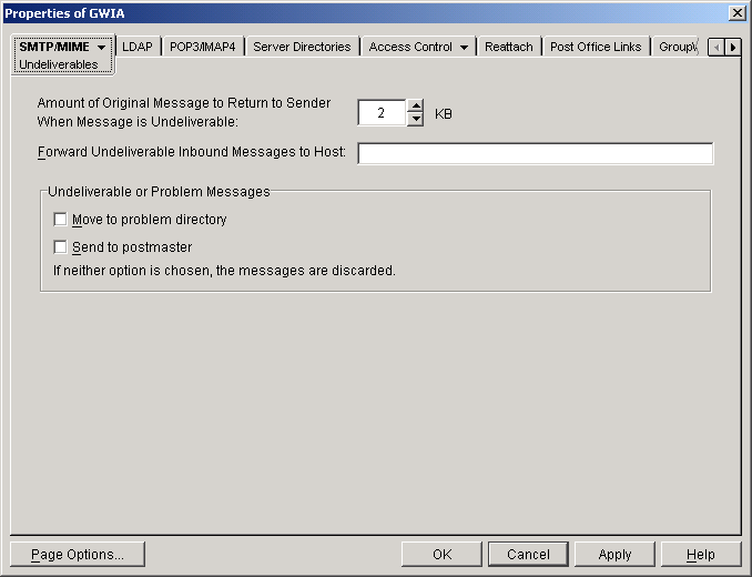 SMTP/MIME Undeliverables property page