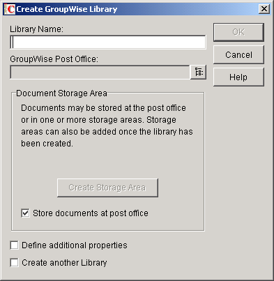 Create GroupWise Library dialog box